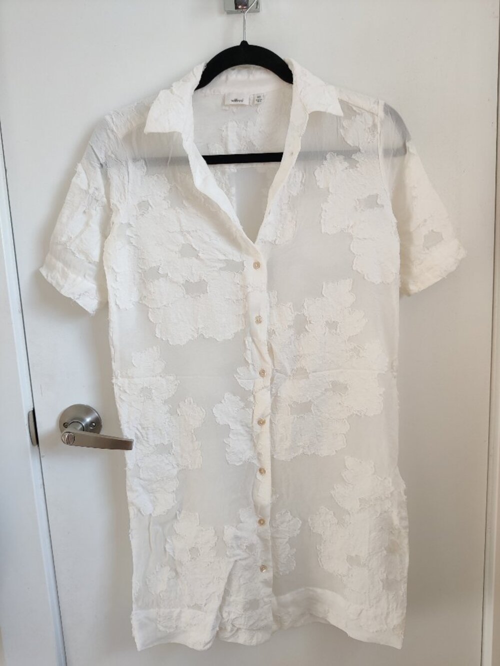 Aritzia Wilfred White Floral Textured Hemistiche Shirt Dress XXS